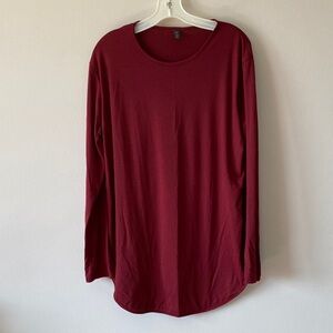 Liweike Long Sleeve Crewneck Tunic Top - Deep Wine